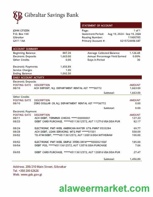 Gibraltar Savings Bank statement scr